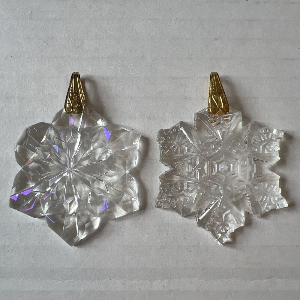VTG Van Cott/Gorham Crystal(2)Snowflake Pendant Necklace Charm Ornament /Damaged
